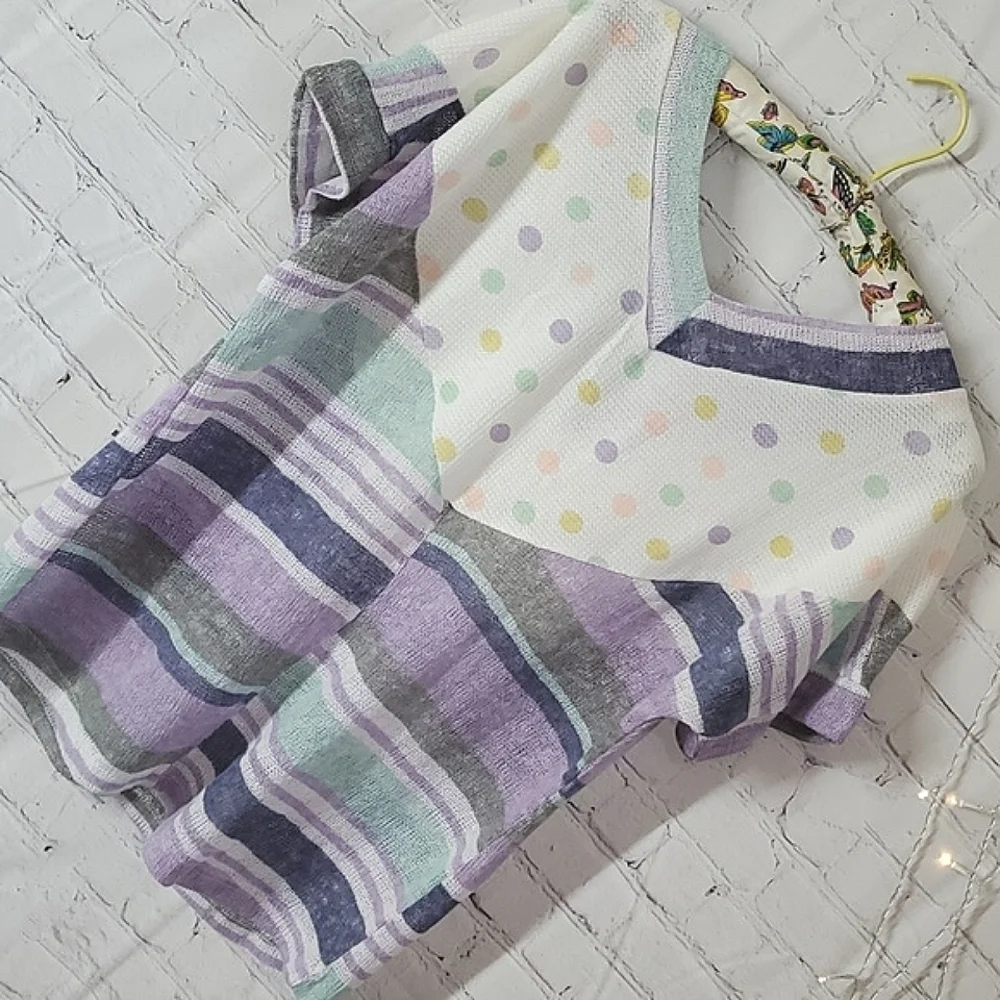 Oddi USA Made Knit Lavender Lilac Purple Polka Dot Funky Fun Oversized Top Sz M - Picture 9 of 12